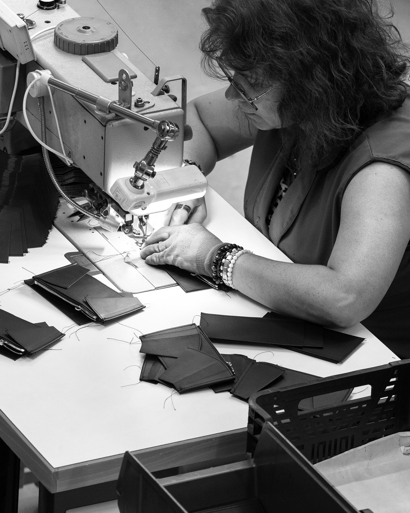 Skilled leather craftsman working